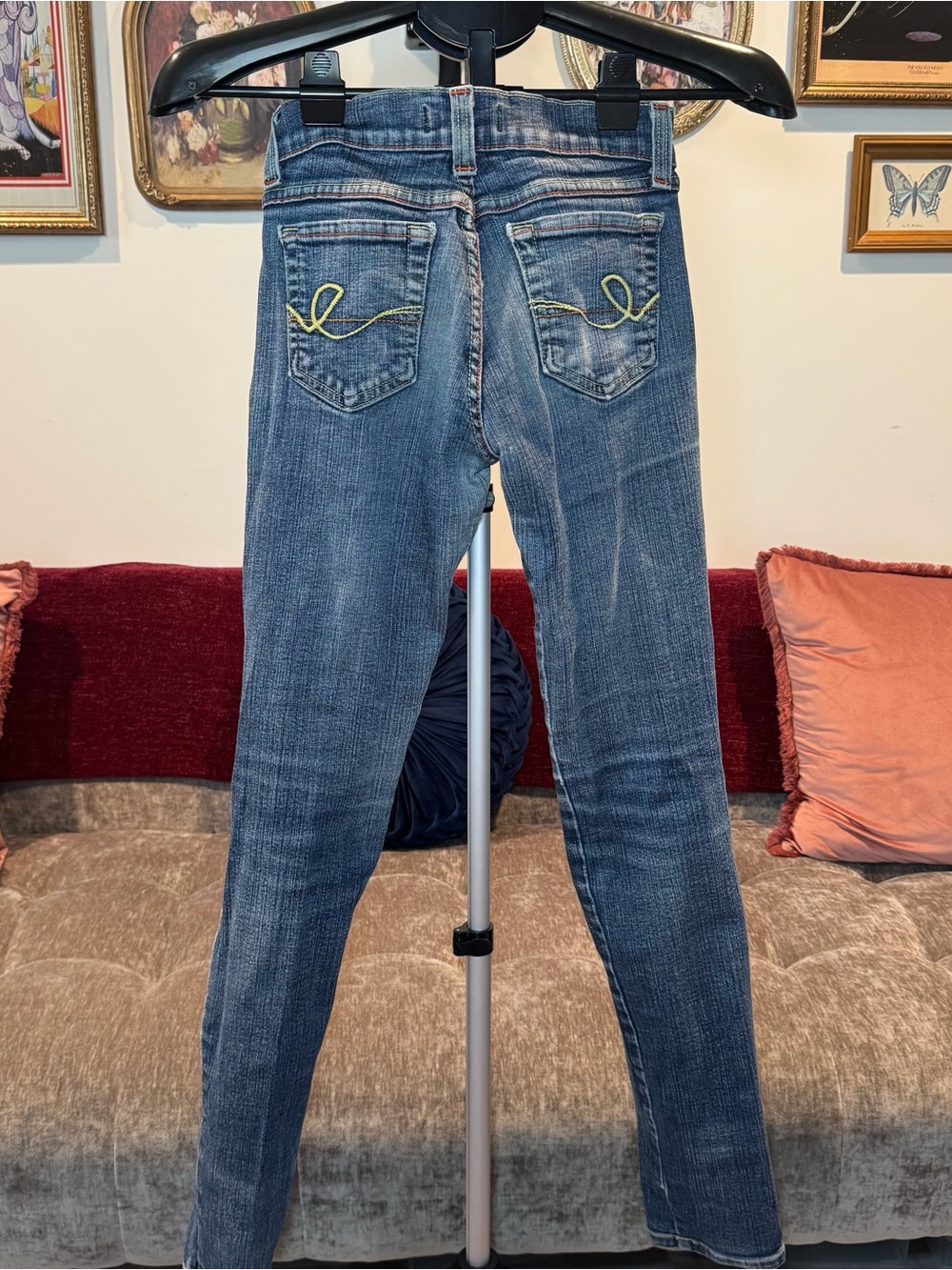 eunina Blue Skinny Jeans with Yellow Back-Stitch